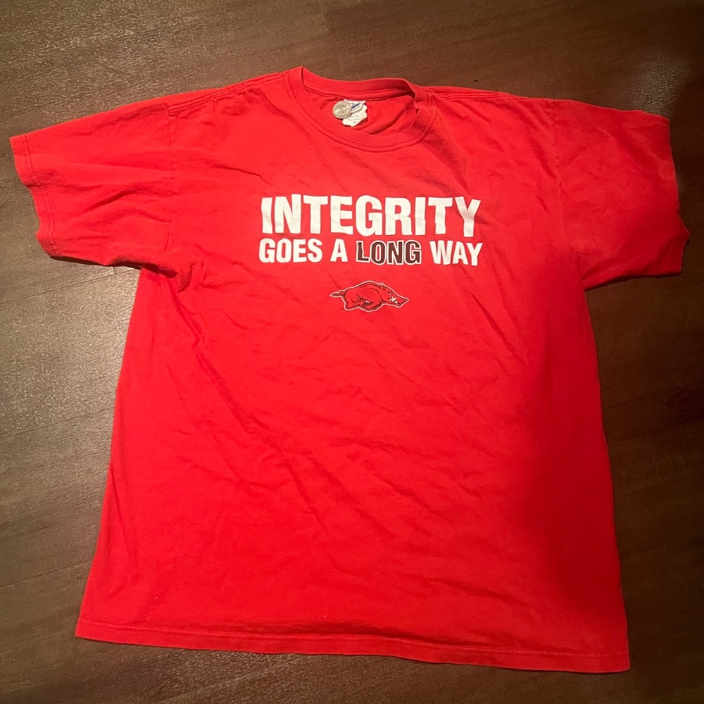 Arkansas Razorbacks Shirt "Integrity Goes A LONG Way" Jeff Long Bobby Petrino